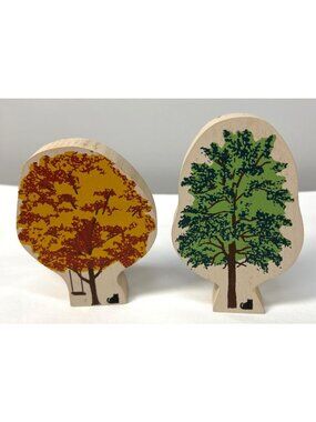 2 Cats Meow Wooden Tree Figures Autumn & Summer Forest Decor